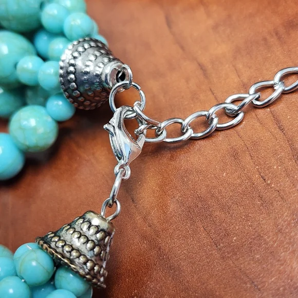 Vintage Chunky Faux Turquoise Beaded Statement Necklace and Pierced Earring Set - Picture 5 of 9